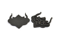 Black Ethnic Pendant, 2 Oxidized Brass Black Ethnic Pendants With 2 Loops (31x32x1.6mm) E249 S775