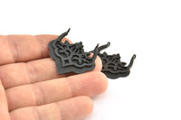Black Ethnic Pendant, 2 Oxidized Brass Black Ethnic Pendants With 2 Loops (31x32x1.6mm) E249 S775