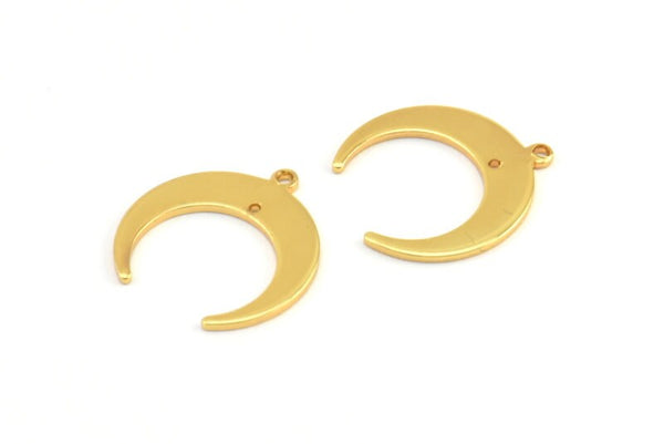 Gold Moon Charms, 6 Gold Plated Brass Crescent Moon Charms With 1 Hole And 1 Loop, Pendants, Earrings, Findings (18x19x7x1mm) E146