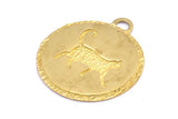Brass Cat Charm, 2 Raw Brass Cat Textured Round Tag Charms With 1 Loop, Blanks (33.5x29.5x1.5mm) E232