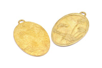 Cat And Kid Charm, 1 Raw Brass Cat And Kid Textured Oval Charms With 1 Loop, Blanks (43x27.5x1.3mm) E221