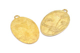 Cat And Kid Charm, 1 Raw Brass Cat And Kid Textured Oval Charms With 1 Loop, Blanks (43x27.5x1.3mm) E221