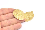 Brass Butterfly Charm, 1 Raw Brass Butterfly Textured Oval Charms With 1 Loop, Blanks (39x27x1.2mm) E223