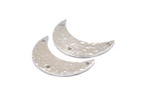 Hammered Moon Crescent Charm, 4 Silver Tone Plated Brass Hammered Moons with 3 Holes Pendant (25x9x1.2mm) N0386 H0465