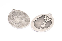 Balloon And Kid Charm, 1 Antique Silver Plated Brass Balloon And Kid Textured Oval Charms With 1 Loop, Blanks (42.5x31x1.2mm) E226