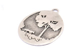Wolf And Tree Charm, 1 Antique Silver Plated Brass Wolf And Tree Textured Oval Charms With 1 Loop, Blanks (44x33x1.2mm) E224