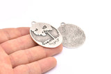 Wolf And Tree Charm, 1 Antique Silver Plated Brass Wolf And Tree Textured Oval Charms With 1 Loop, Blanks (44x33x1.2mm) E224