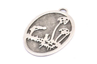 Cat And Kid Charm, 1 Antique Silver Plated Brass Cat And Kid Textured Oval Charms With 1 Loop, Blanks (43x27.5x1.3mm) E221