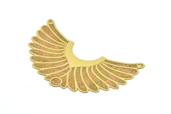 Brass Earring Charm ,4 Raw Brass Textured Wing Motif Earring Charms With 2 Holes Pendants, Findings (67x26mm) E525
