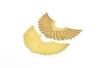 Brass Earring Charm ,4 Raw Brass Textured Wing Motif Earring Charms With 2 Holes Pendants, Findings (67x26mm) E525