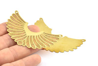 Brass Earring Charm ,4 Raw Brass Textured Wing Motif Earring Charms With 2 Holes Pendants, Findings (67x26mm) E525