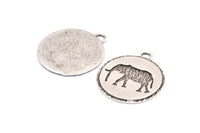 Silver Elephant Charm, 2 Antique Silver Plated Brass Elephant Textured Round Tags Charms With 1 Loop, Blanks (33x29x1.5mm) E228