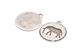 Silver Elephant Charm, 2 Antique Silver Plated Brass Elephant Textured Round Tags Charms With 1 Loop, Blanks (33x29x1.5mm) E228