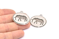 Silver Elephant Charm, 2 Antique Silver Plated Brass Elephant Textured Round Tags Charms With 1 Loop, Blanks (33x29x1.5mm) E228