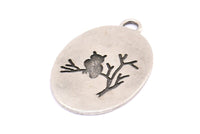 Silver Owl Charm, 1 Antique Silver Plated Brass Owl Textured Oval Charms With 1 Loop, Blanks (39x25x1.2mm) E217