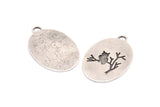 Silver Owl Charm, 1 Antique Silver Plated Brass Owl Textured Oval Charms With 1 Loop, Blanks (39x25x1.2mm) E217