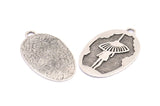 Gümüş Şemsiye Tılsımı, 1 Antik Gümüş Kaplama Pirinç Şemsiye Dokulu Oval Tılsım, 1 Döngü, Boşluklar (43x28x1,4 mm) E220