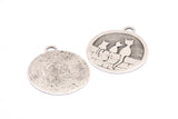 Silver Brass Cat Charm, 2 Antique Silver Plated Brass Cat Textured Round Tag Charms With 1 Loop, Blanks (33x29x1.1mm) E227