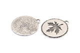 Silver Leaf Charm, 2 Antique Silver Plated Brass Leaf Textured Round Tag Charms With 1 Loop, Blanks (33.5x29.5x1.2mm) E231