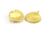 Brass Shell Charm, 2 Raw Brass Sea Shell Charm with 1 Loop, Pendants, Charms, Findings (27x24.5mm) E284