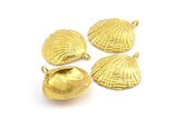 Brass Shell Charm, 2 Raw Brass Sea Shell Charm with 1 Loop, Pendants, Charms, Findings (27x24.5mm) E284