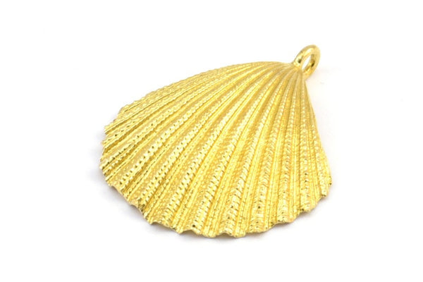 Brass Shell Charm, 2 Raw Brass Sea Shell Charm with 1 Loop, Pendants, Charms, Findings (34x29mm) E285