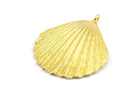 Brass Shell Charm, 2 Raw Brass Sea Shell Charm with 1 Loop, Pendants, Charms, Findings (40x34mm) E286