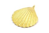 Brass Shell Charm, 2 Raw Brass Sea Shell Charm with 1 Loop, Pendants, Charms, Findings (40x34mm) E286