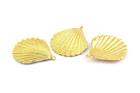 Brass Shell Charm, 2 Raw Brass Sea Shell Charm with 1 Loop, Pendants, Charms, Findings (40x34mm) E286