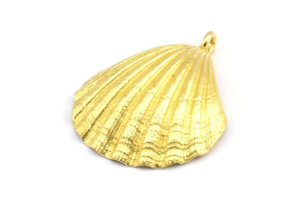 Brass Shell Charm, 2 Raw Brass Sea Shell Charm with 1 Loop, Pendants, Charms, Findings (33x26.5mm) E288