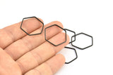 Black Hexagon Charm, 25 Black Oxidized  Brass Hexagon Shaped Ring Charms (22x0.80mm) BS 1176 S784