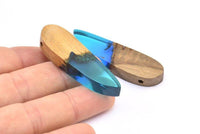 Resin&Wood Pendant,1 Blue Brown Geometric Pendant with 1 Hole, Findings (51x16mm) X093