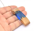Resin&Wood Pendant,1 Blue Brown Geometric Pendant with 1 Hole, Findings (58x16x8mm) X096