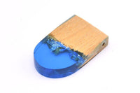 Resin&Wood D Shape Pendant, 1 Blue Brown D Shape Pendant with 2 Holes, Earrings (37x22.5x6.5mm) X086