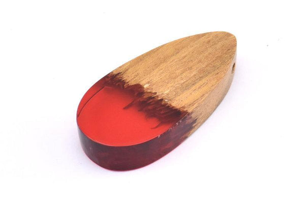 Resin&Wood Drop Pendant, 1 Red Brown Drop Pendant with 2 Holes (42x20mm) X102