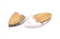 Resin&Wood Marquise Pendant, 1 White Brown Marquise Pendant with 2 Holes (45x21mm) X089
