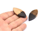 Resin&Wood Marquise Pendant, 1 Black Brown Marquise Pendant with 2 Holes (45x21mm) X095