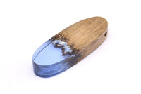 Resin&Wood Oval Pendant, 1 Blue Brown Oval Pendant with 2 Holes, Earrings (44x16x8mm) X085