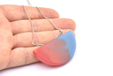 Resin Half Moon Pendant, 1 Blue Red Geometric Pendant with 2 Loops, Earrings (51x27x15mm) X0