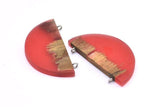 Resin&Wood Half Moon Pendant, 1 Red Half Moon Pendant with 2 Loops, Earrings  (50x25x4mm) X092