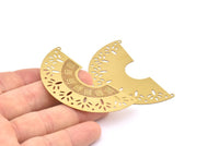 Brass Earring Charm ,4 Raw Brass Ethnic Motif Earring Charms With 2 Loops Pendants, Findings (63x23mm) E458