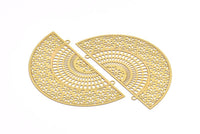 Brass Earring Charm ,4 Raw Brass Ethnic Motif Earring Charms With 2 Loops Pendants, Findings (64x33mm) E422