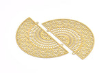 Brass Earring Charm ,4 Raw Brass Ethnic Motif Earring Charms With 2 Loops Pendants, Findings (64x33mm) E422