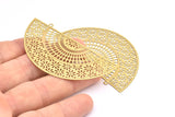Brass Earring Charm ,4 Raw Brass Ethnic Motif Earring Charms With 2 Loops Pendants, Findings (64x33mm) E422