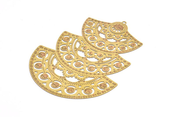 Brass Earring Charm ,2 Raw Brass Ethnic Motif Earring Charms With 1 Loop Pendants, Findings (75x56mm) E538