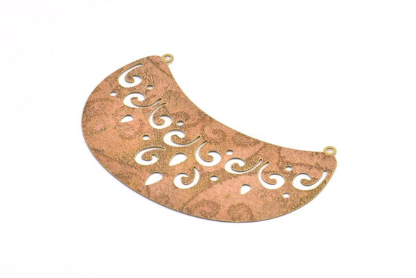 Brass Earring Charm 4 Raw Brass Ethnic Motif Earring Charms With 2 Holes Pendants, Findings (63x30mm) E511