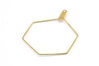 Brass Hexagon Earring, 50 Raw Brass Wire Hexagon Earring Charms With 2 Loops, Pendants, Findings (30x0.7mm) E559