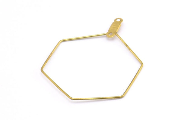 Brass Hexagon Earring, 50 Raw Brass Wire Hexagon Earring Charms With 2 Loops, Pendants, Findings (30x0.7mm) E559