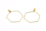 Brass Hexagon Earring, 50 Raw Brass Wire Hexagon Earring Charms With 2 Loops, Pendants, Findings (30x0.7mm) E559