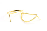 Gold Semi Circle Earring, 6 Gold Plated Brass Half Moon Earring Posts, Pendants, Findings (30x15x1.2mm) E343 Q0523